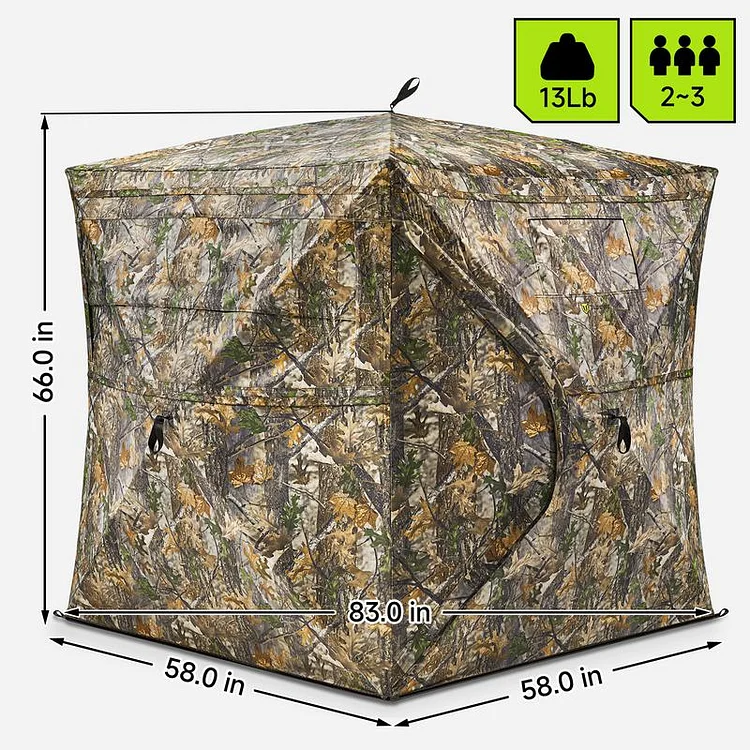 [Amazing Offer]Hunting Blind See Through with Carrying Bag, 2-3 Person Pop Up Ground Blinds 270 Degree, Portable Resilient Hunting Tent for Deer & Turkey Hunting Camouflage Sliding Windows