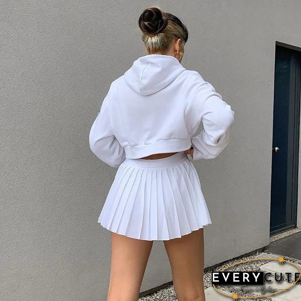 White Pleated Skirt Short Woman Elastic Waist Mini Skirts Sexy Micro Summer Embroidery