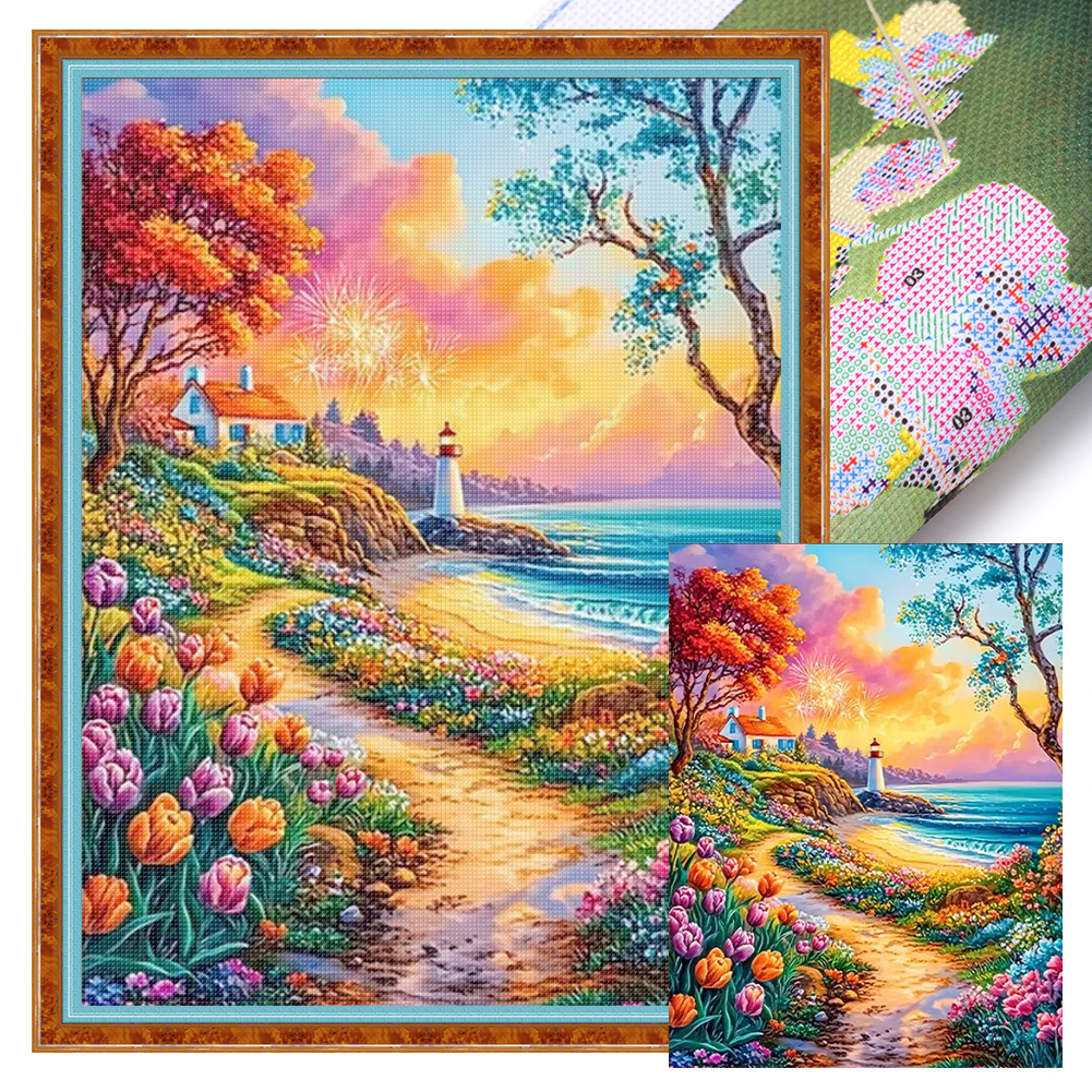 Flower Scenery Full 11CT Pre-stamped Canvas(40*55cm) Cross Stitch