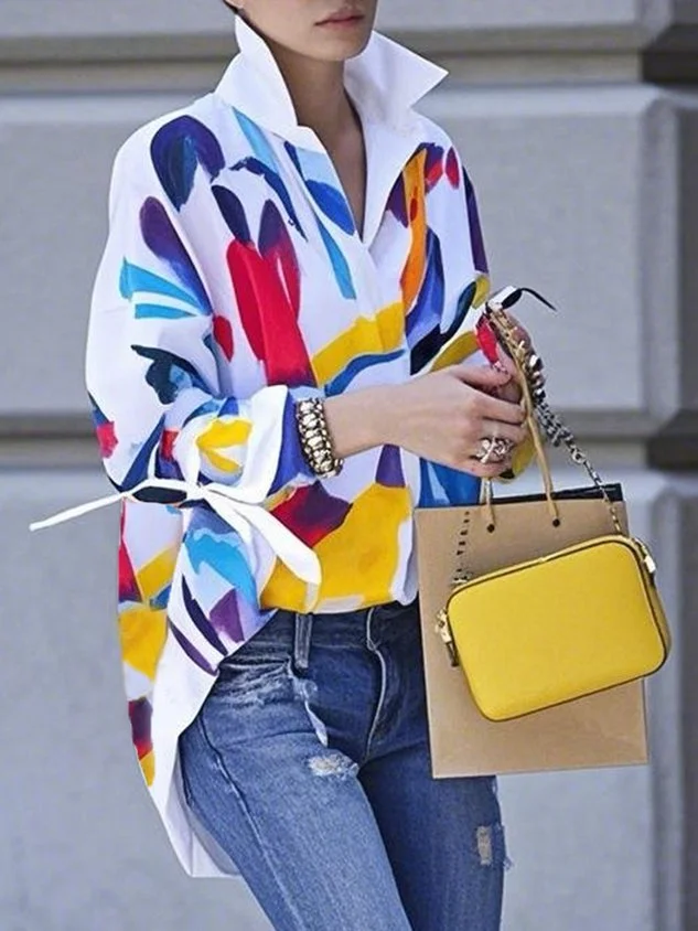 Urban Abstract Printing Shirt Collar Shirt