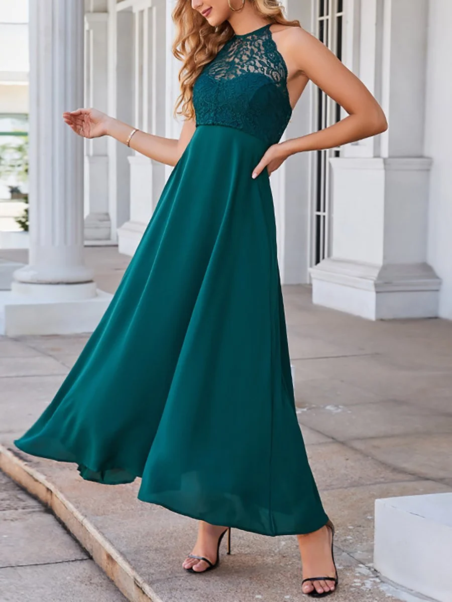 Round neck sleeveless high waist backless dress