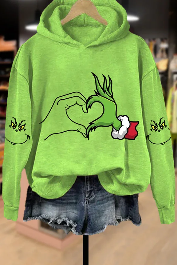 Casual Christmas Grinch Print Hoodie Sweatshirt
