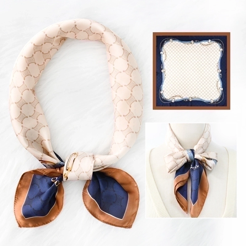 2 Pieces Women’s Elegant Plaid Flower Horse Satin Silk Scarf