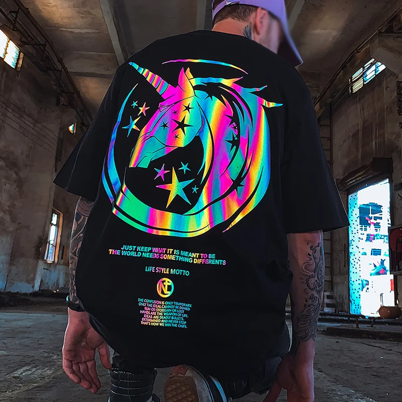 Reflective Style Unicorn Icon Printed T-shirt Techwear Shop