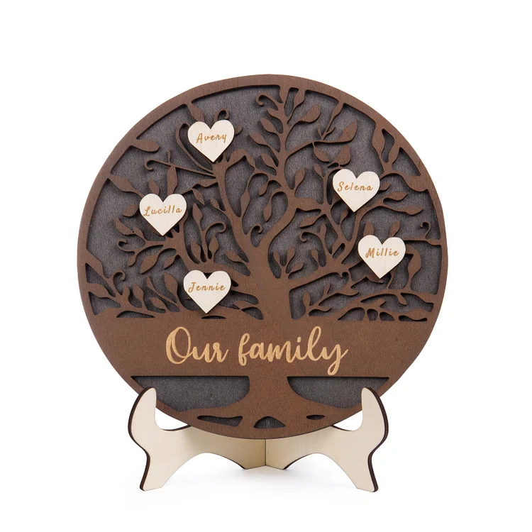 Engraved Family Tree Sign Custom 5 Names Wooden Plaque Home Decoration
