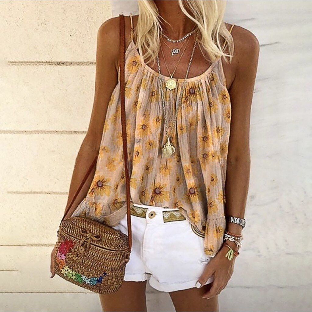 Plus Size Tank top Daisy Print Summer Casual Camisole Women's Tops T-shirt Spaghetti Strap Vest Female Camis Fashion Casual Tops
