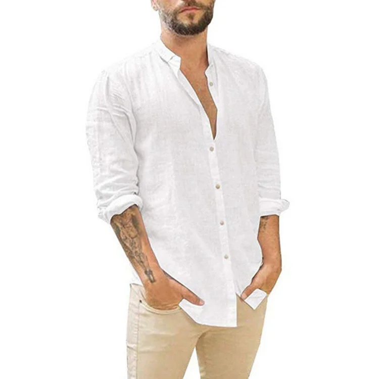 PASUXI Linen Shirts for Men Ultrathin Casual Button Down Shirts Long Sleeve Beach Shirt Hawaiian T Shirts for Men huanwei