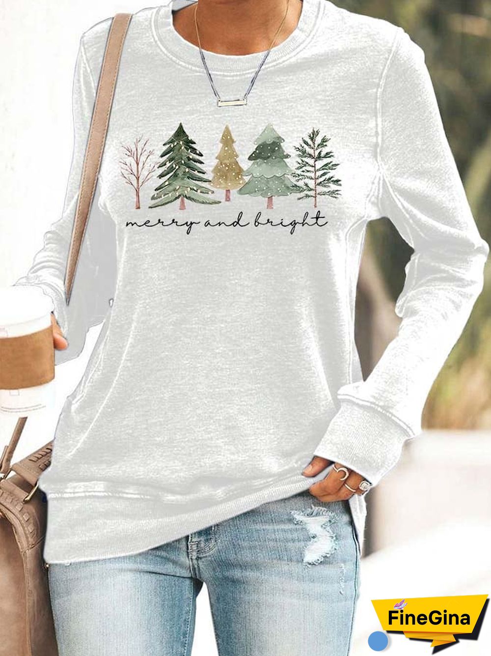 Women's Casual Merry And Bright Printed Long Sleeve Sweatshirt