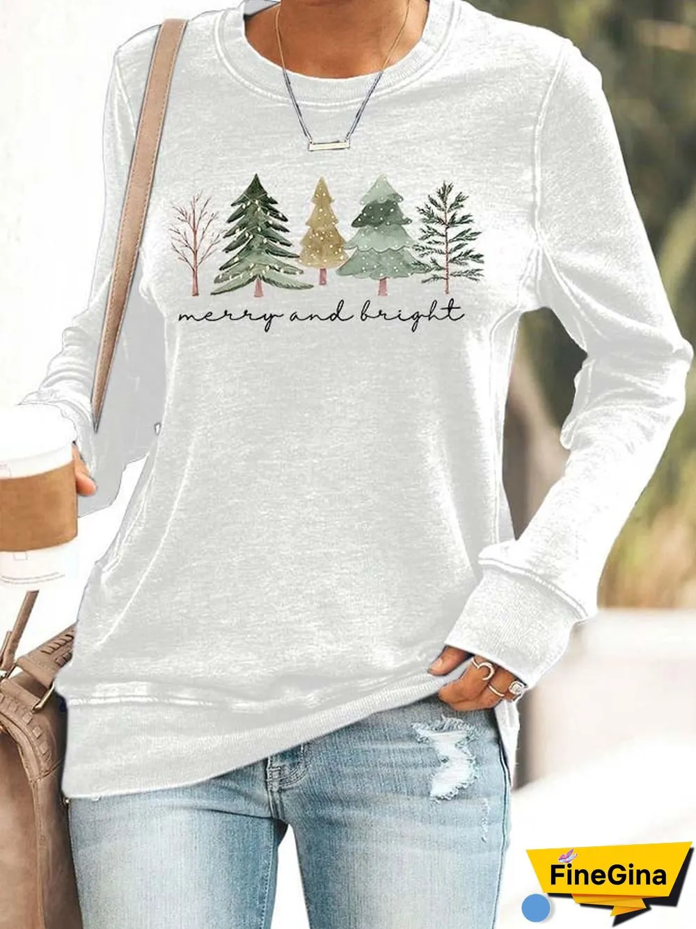 Women's Casual Merry And Bright Printed Long Sleeve Sweatshirt