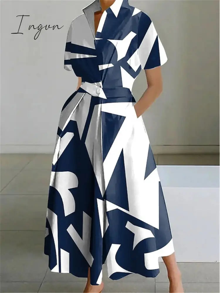 Ingvn - Women’s Shirt Dress Casual Maxi Long Outdoor Daily Vacation Polyester Fashion Elegant