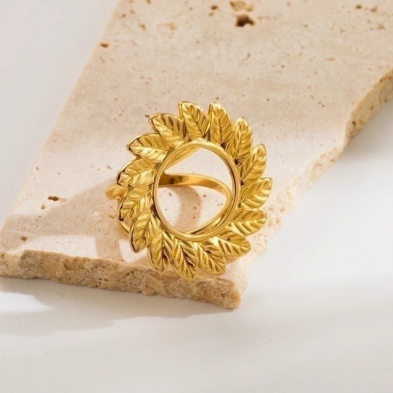 Elegant Retro Geometric Flower Stainless Steel Plating 18k Gold Plated Open Rings