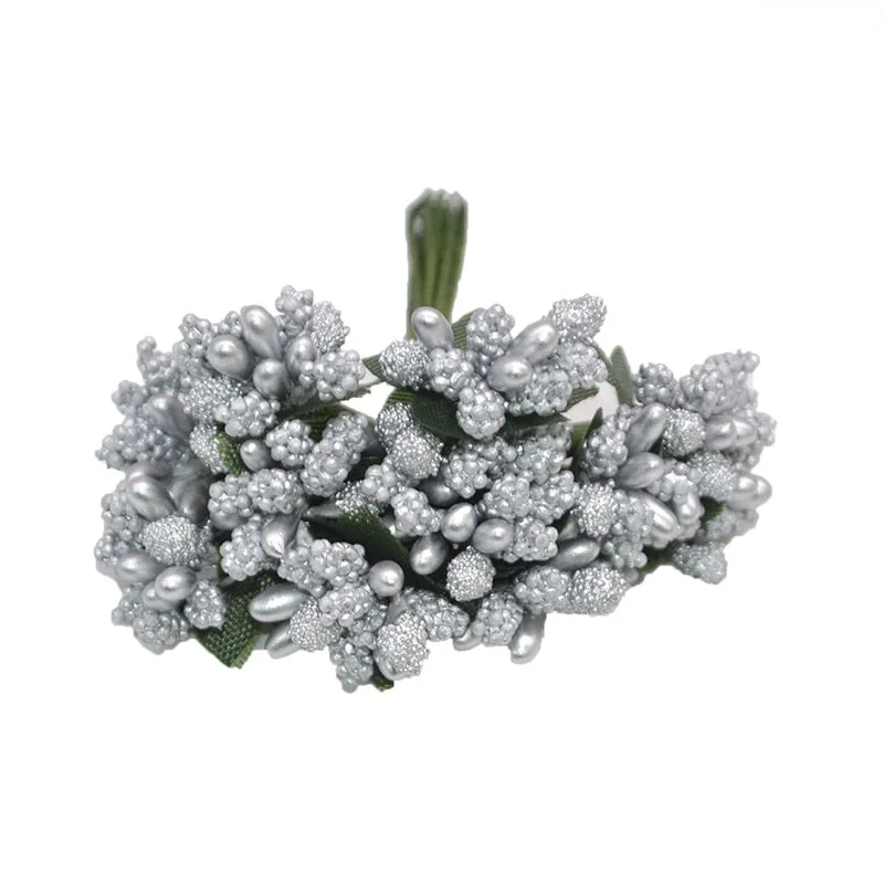 12Pcs/lot Handcraft Artificial Flowers Stamen Sugar Wedding Party Decoration DIY Wreath Gift Box Scrapbooking Cheap Fake Flowers