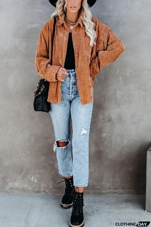 Cool Corduroy Casual Coat Top
