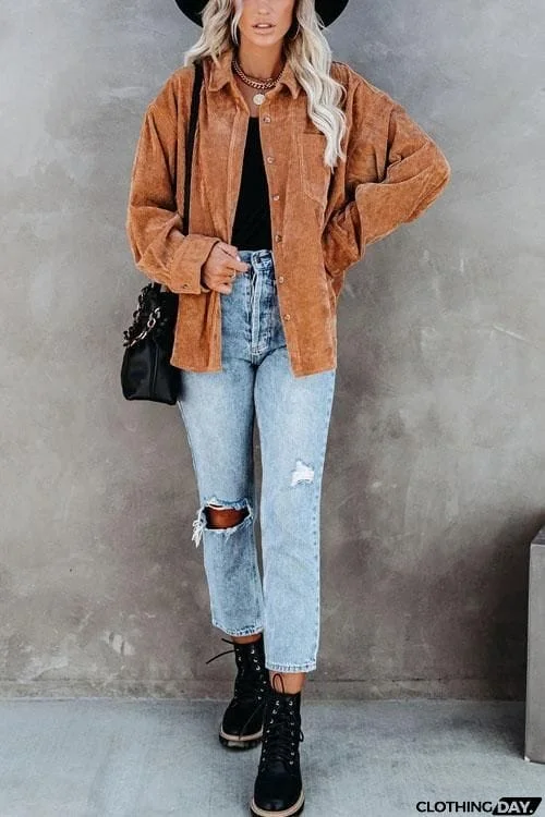 Cool Corduroy Casual Coat Top