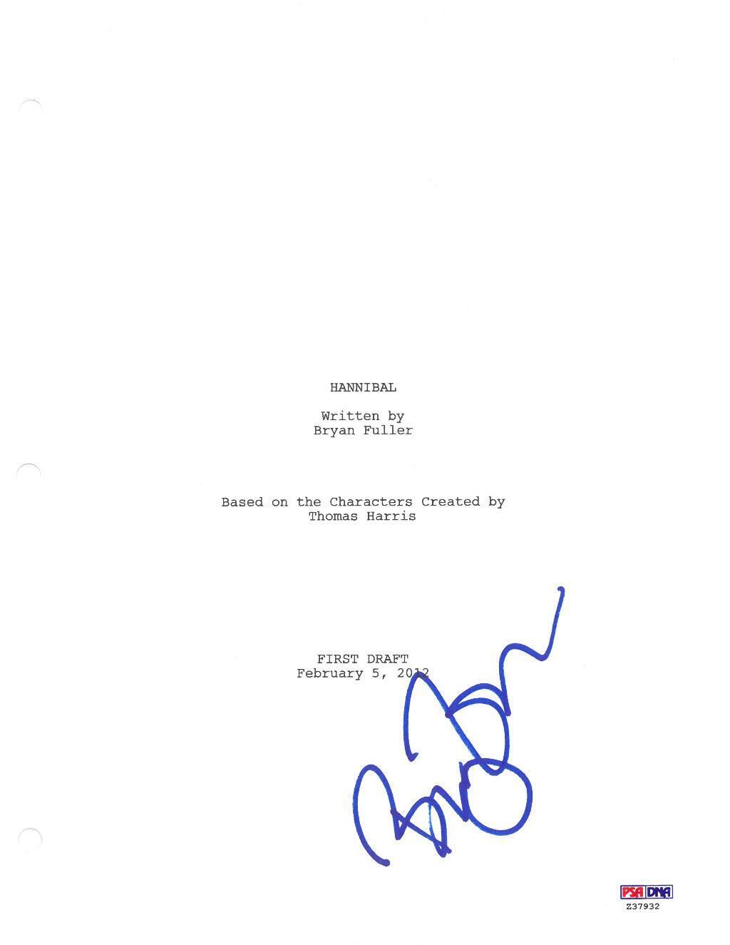 Bryan Fuller Signed Hannibal 8.5 x 11 Script Page 1 PSA/DNA #Z37932