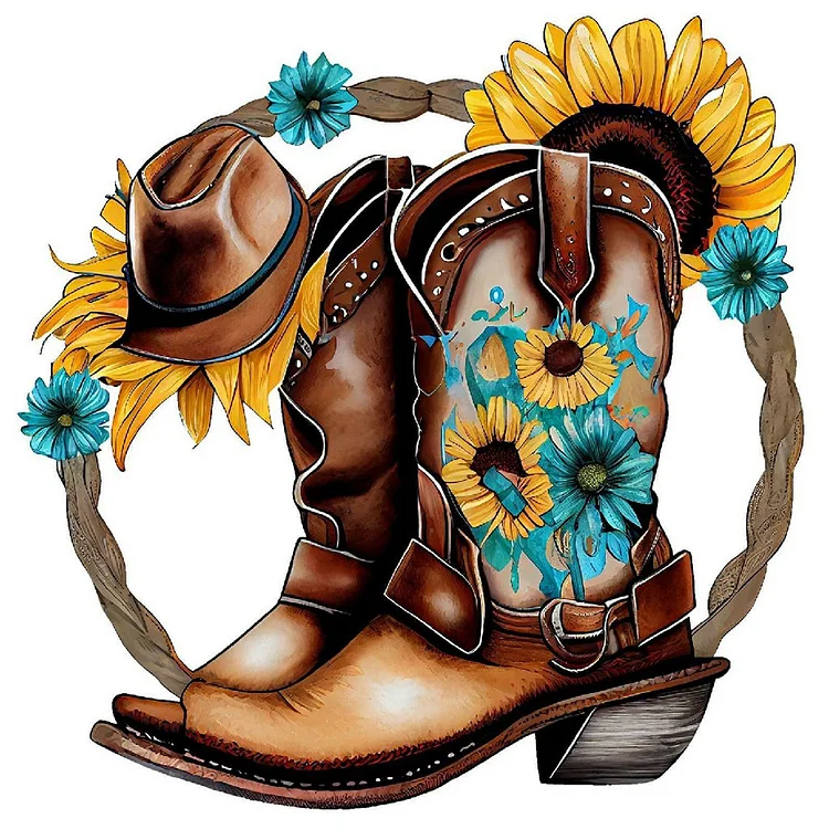 Western Cowboy Boots 30*30CM(Canvas) Full Round Drill Diamond Painting gbfke