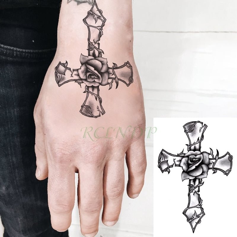 Waterproof Temporary Tattoo Sticker Cross Flower Flash Tatoo Fake Tatto Hand Leg Body Small Art for Men Women