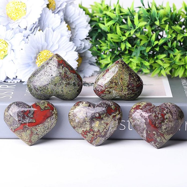 2.0-2.5"Dragon Blood Stone Heart Shape Crystal Carvings