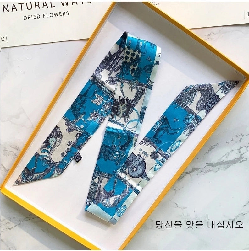 Women’s Minimalist Classic Style Color Block Satin Printing Silk Scarf