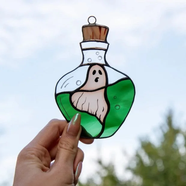 Stained Glass Ghost Window Hangings Decor Stained Glass Halloween Ornament