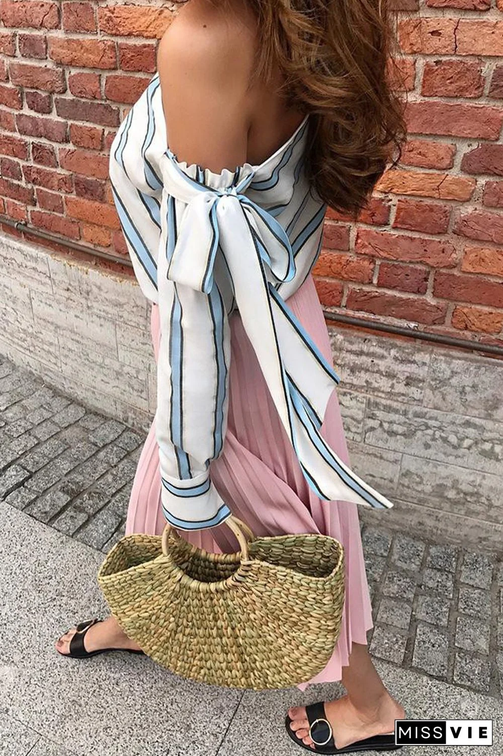 Daily Striped Patchwork One Shoulder Tops