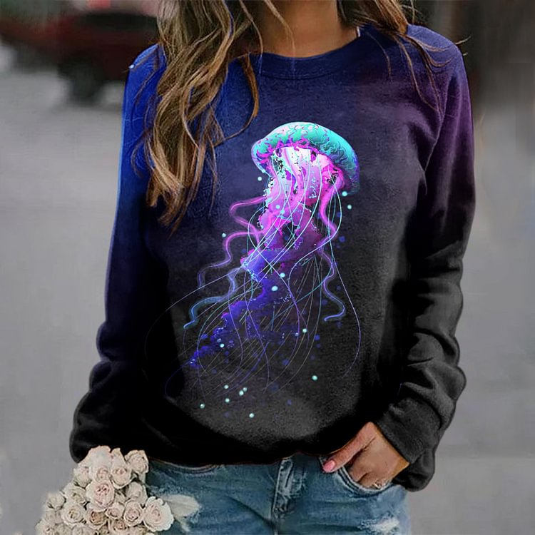 Gradient Jellyfish Print Long Sleeve Sweatshirt