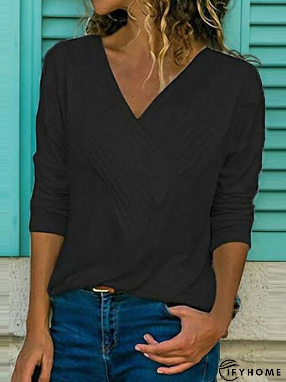 V Neck Elegant Regular Fit T-shirt & Tees | IFYHOME