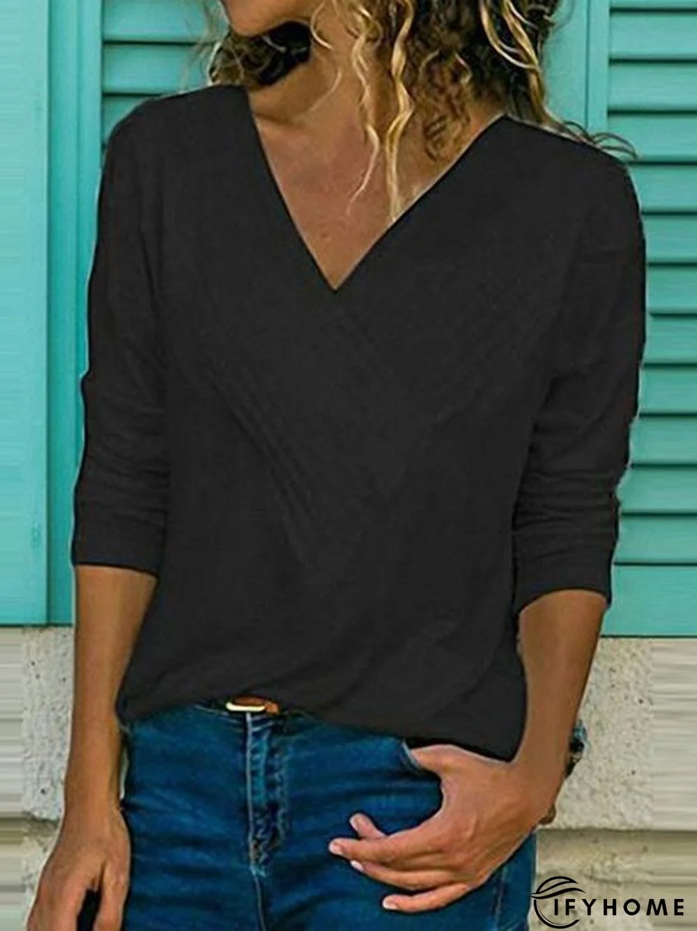 V Neck Elegant Regular Fit T-shirt & Tees | IFYHOME