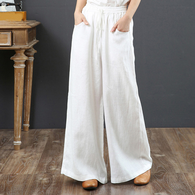 Women's 100% Linen Elastic Pocket Loose Vintage Pants