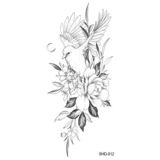 Waterproof Temporary Tattoo Black Sketchs Flowers Animal Tattoo Stickers Flash Fake Body Tattoos for Women tatuajes temporales