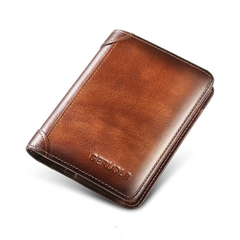 RFID Blocking Vintage Trifold Wallet Genuine Leather Card Holder、、sdecorshop