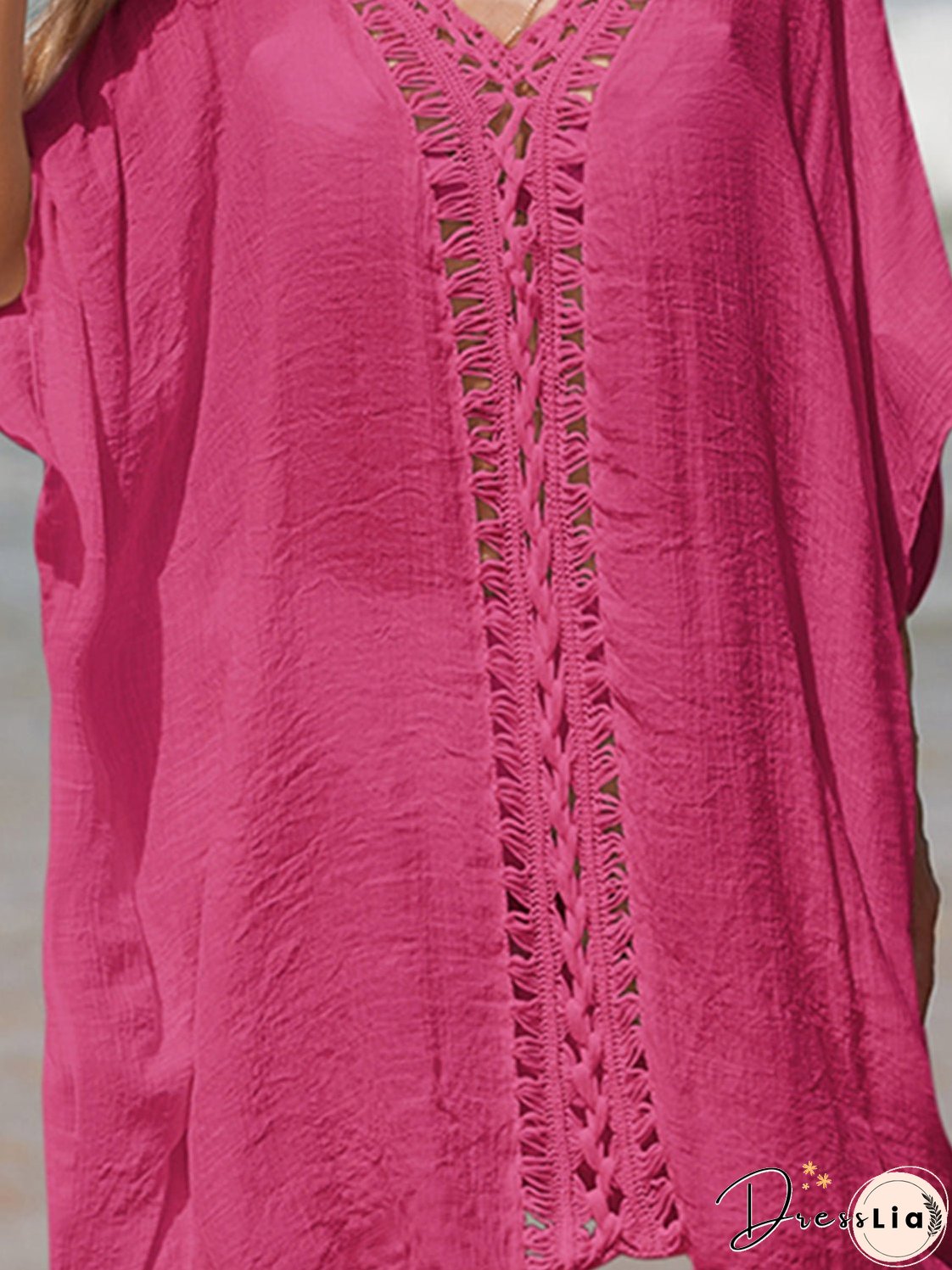 Cutout V-Neck Three-Quarter Sleeve Cover Up