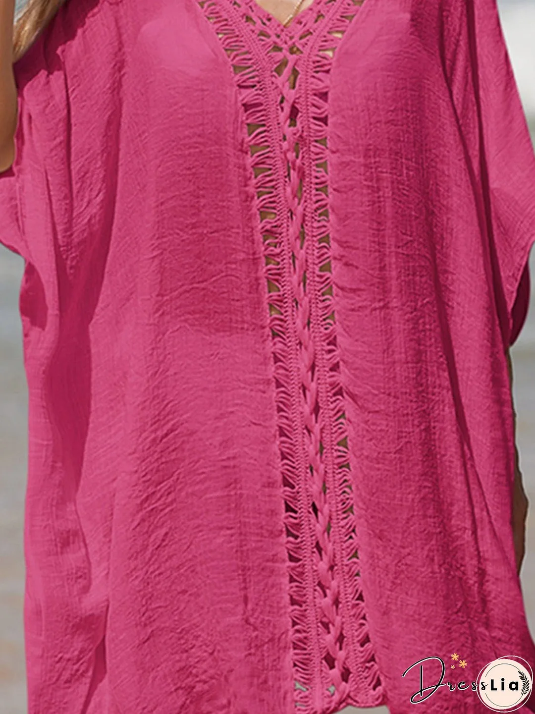 Cutout V-Neck Three-Quarter Sleeve Cover Up