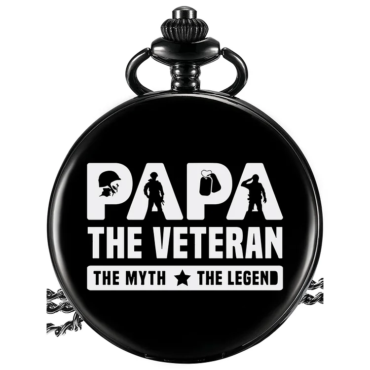 Personalized Pocket Watch With "Papa The Veteran The Myth Legend" Engraved On The Front