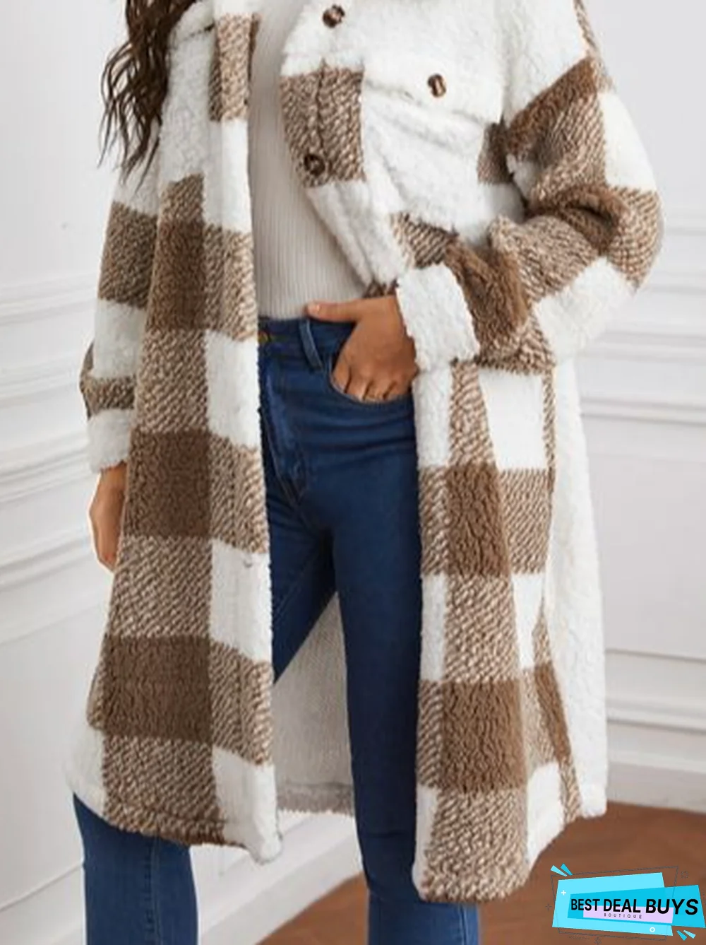 Fluff/Granular Fleece Fabric Shirt Collar Casual Teddy Jacket