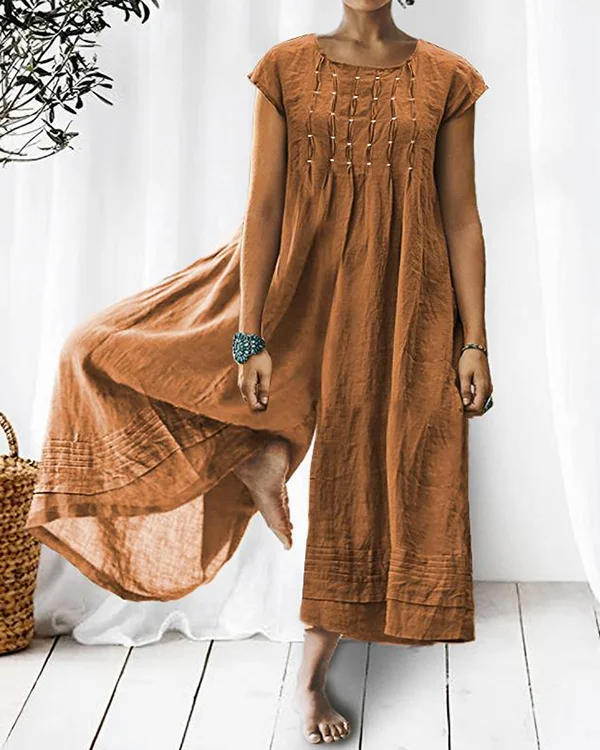 🌸LAST SALE 57% OFF🌸Solid Relaxed Loose Pleated Linen Jumpsuit (Gray/Navy/Orange/Green In Stock)