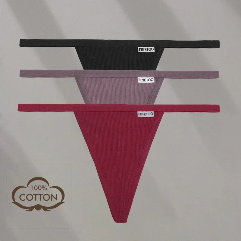 FINETOO 3PCS/Set M-XL Sexy G-string Panties Cotton Women's Underwear Girls Female Underpant Pantys Ladies Bikini Thong Lingerie