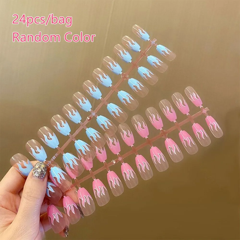 24Pcs Detachable Acrylic False Nails Press On Nail Cute Cherry French Almond Wearable Artificial Fake Nails Full Cover Nail Tips-Nail Inspo