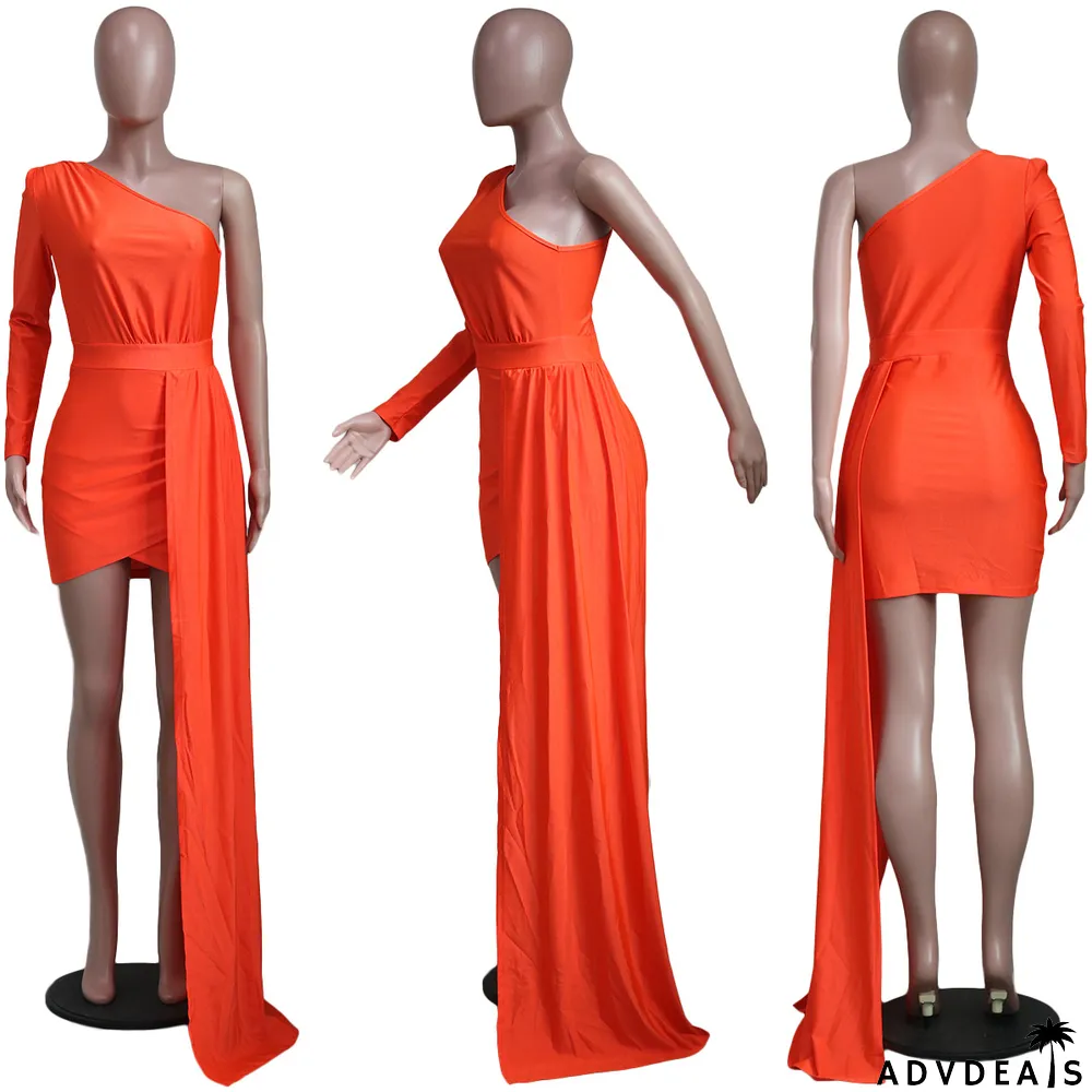 Solid One Shoulder Irregular Mini Dress