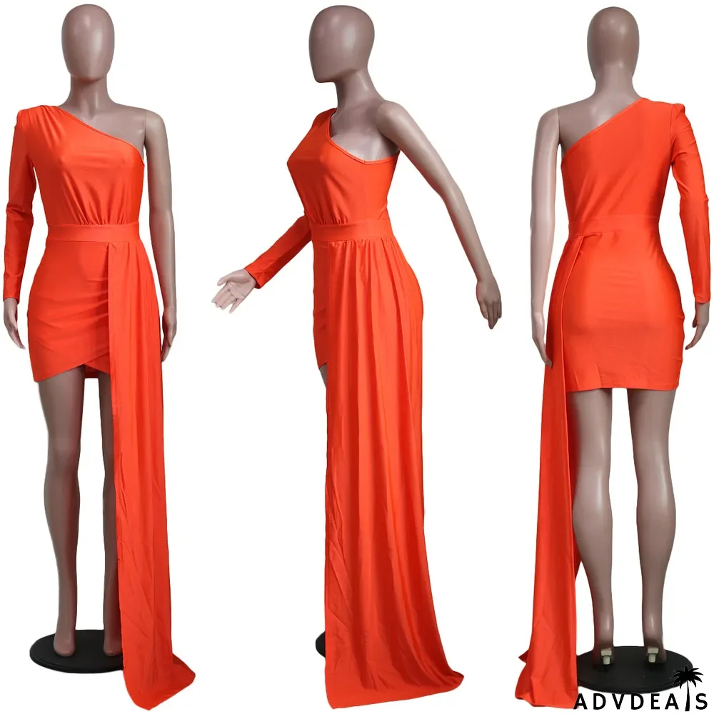 Solid One Shoulder Irregular Mini Dress