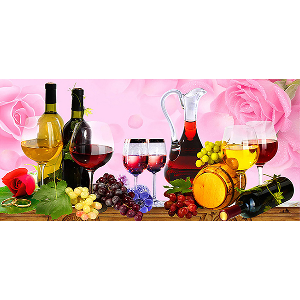 

100*50CM - Round Drill Diamond Painting - Red Wine Champagne, 501 Original