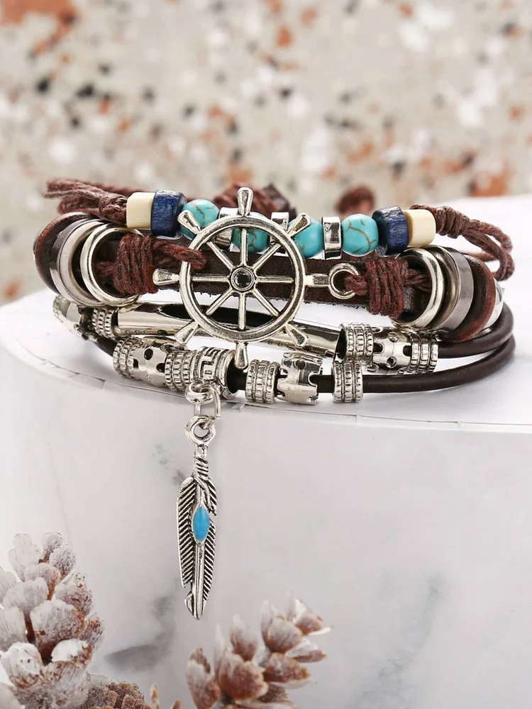 Alloy Beads PU Vintage Bracelets