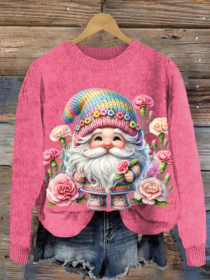 Women's Santa Gnome Print Sweater