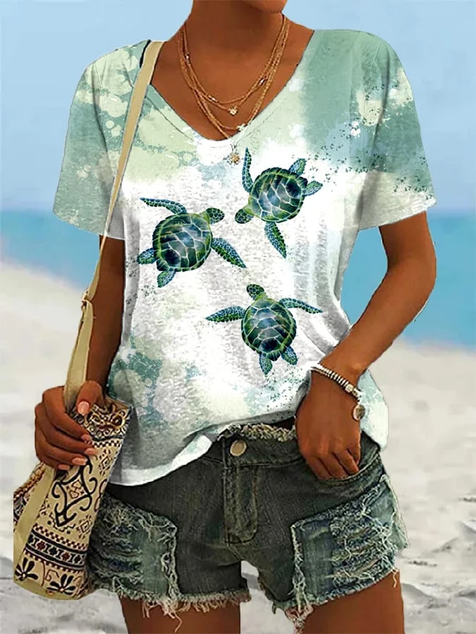 🔥Buy 3 Get 10% Off🔥Women's Vacation Turtle Print Casual T-Shirt