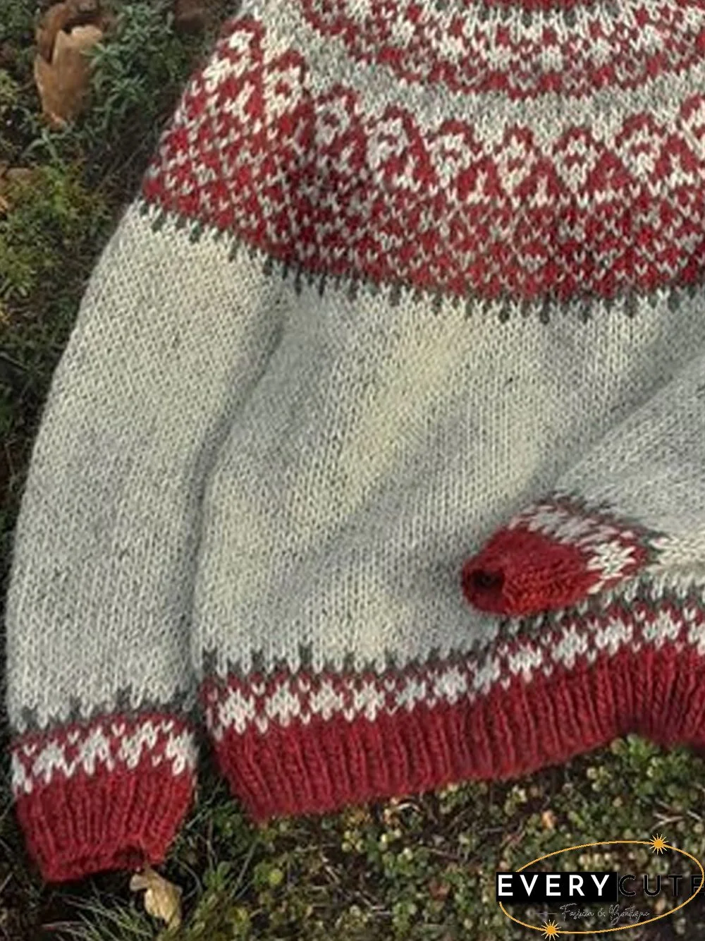 Vintage Ethnic Winter Daily Plus Size Long sleeve Crew Neck Cotton-Blend Sweater for Women