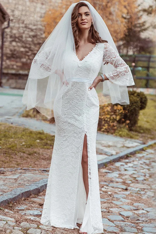 Beautiful Lace Long Sleeve Wedding Dress With Split - lulusllly