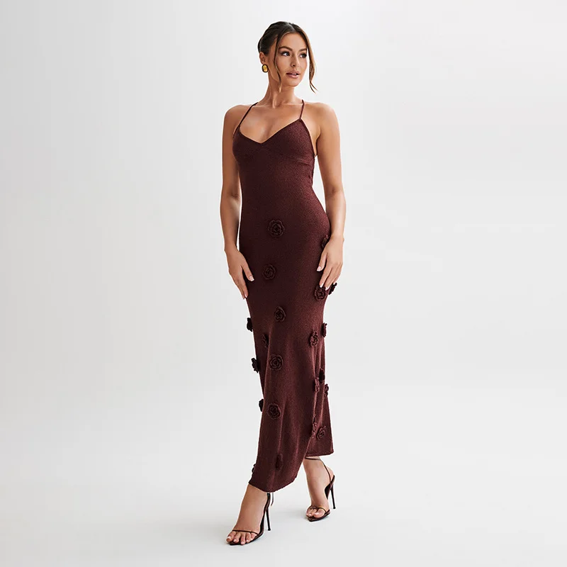 Athvotar Athvotar Beach Hoodie Jersey Knitted Embroidered Sling Skirt Sexy-Back Tying With Ass Long Skirt