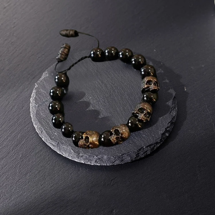 The Sterling Silver Skull Army Onyx Bead Bracelet | 168DEAL