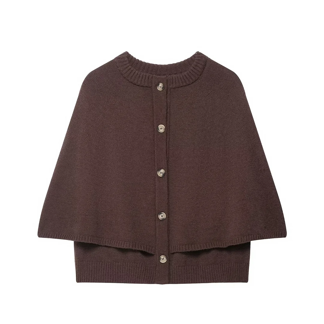 Nigikala Nigikala 2025 Fashion Knitted Round-Necked Shawl Cape Design Woolen Sweater Women's A35618