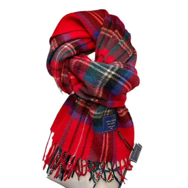 100% Wool Scarf Men’s Winter Cashmere New Red Gift Box Packaging Gray Men’s Plaid Scarf